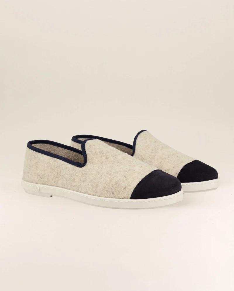 Chausson homme Bruson, laine beige marine