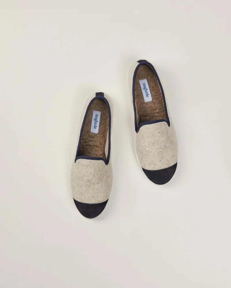 Chausson homme Bruson, laine beige marine