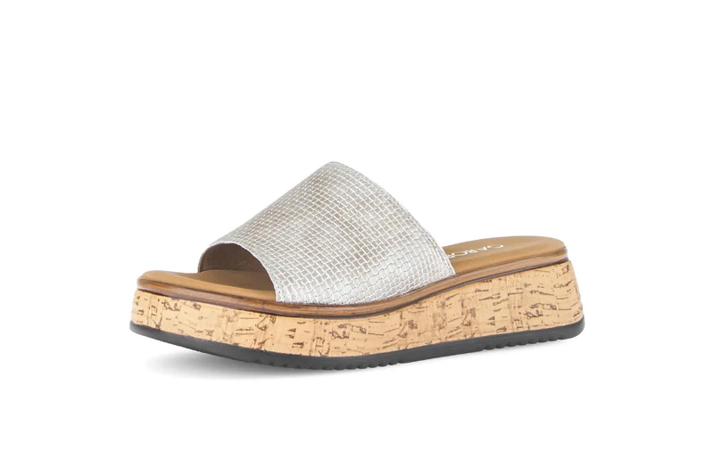Mules beiges/argentées en cuir