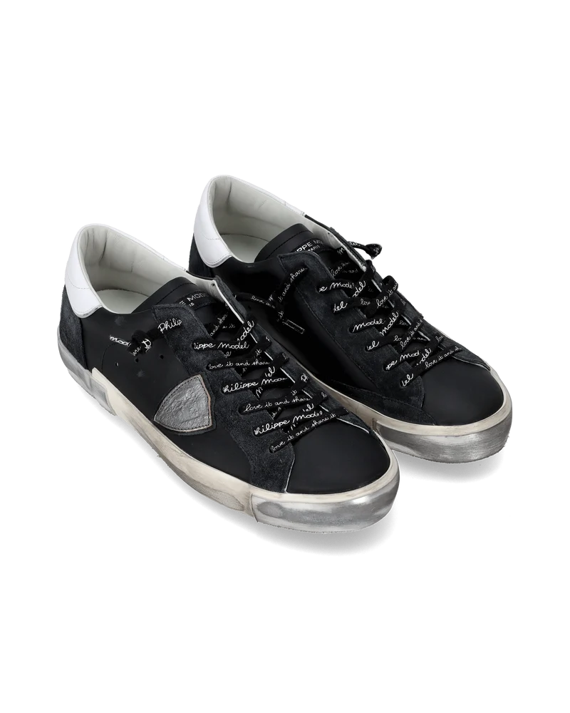 Men's Prsx Low-Top Sneakers in Leather, Black Silver