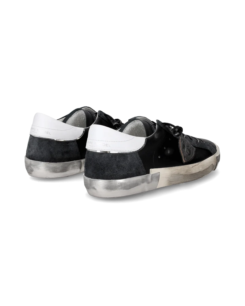 Men's Prsx Low-Top Sneakers in Leather, Black Silver