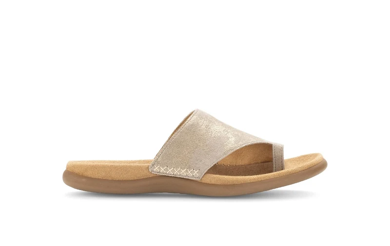 Mules beiges/reflets dorés en nubuck