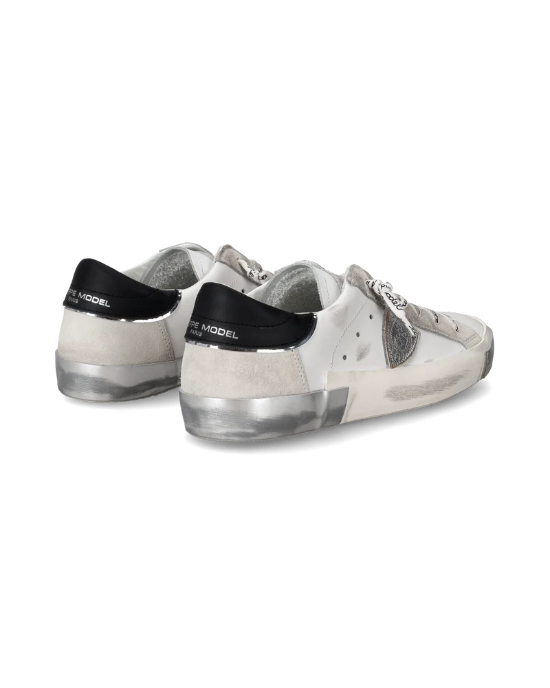 Women's Prsx Low-Top Sneakers in Leather with dirt marks, Silver White