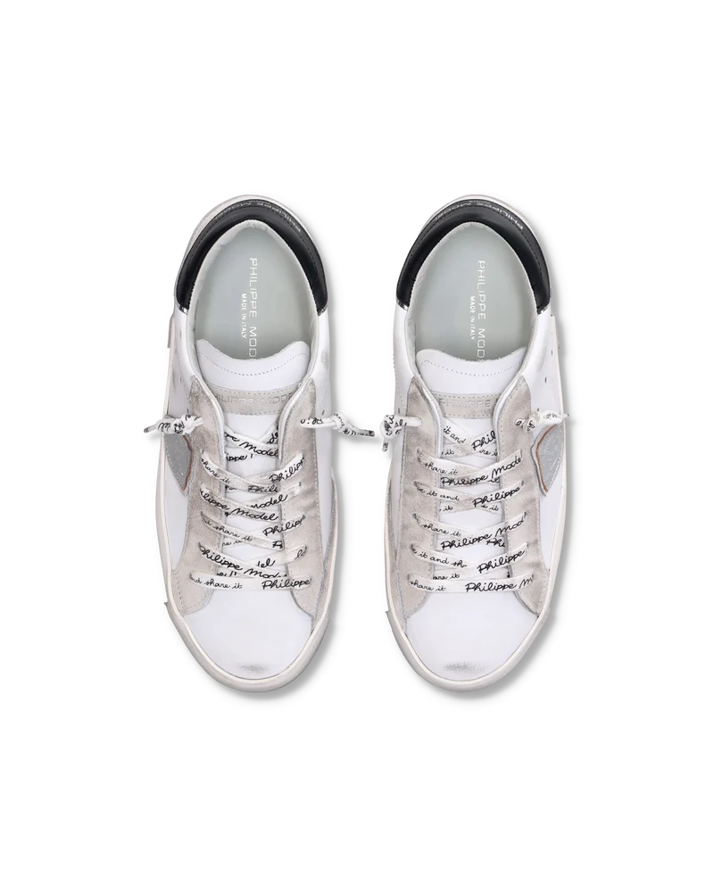 Women's Prsx Low-Top Sneakers in Leather with dirt marks, Silver White