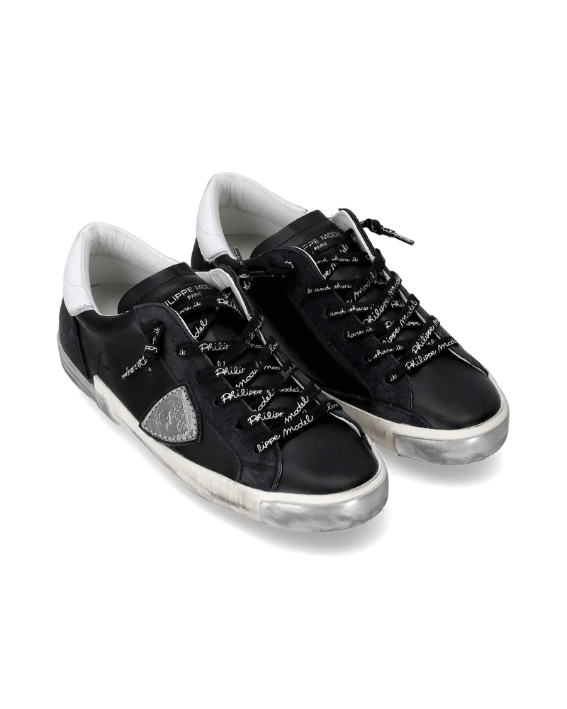 Women's Prsx Low-Top Sneakers in Leather, Black Silver
