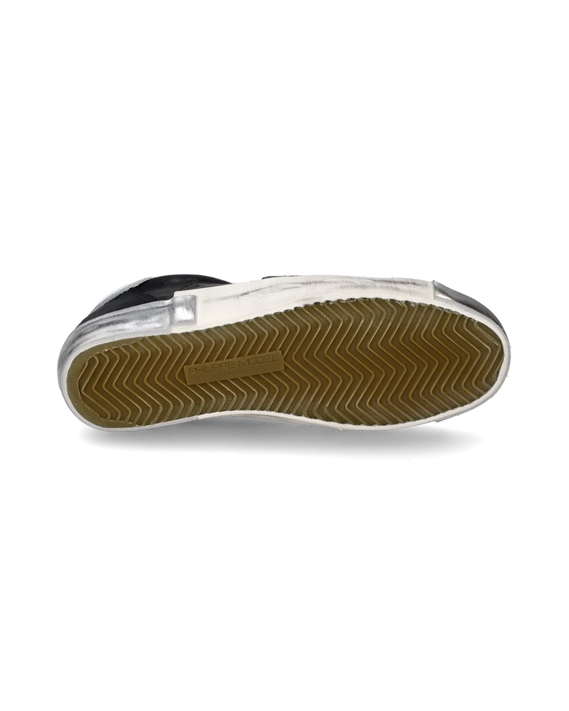Women's Prsx Low-Top Sneakers in Leather, Black Silver