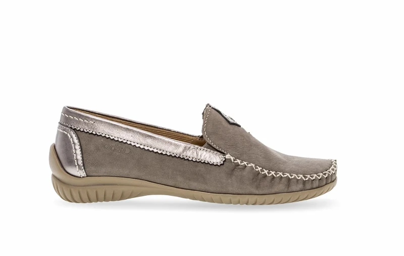 Mocassins taupe/argent en cuir