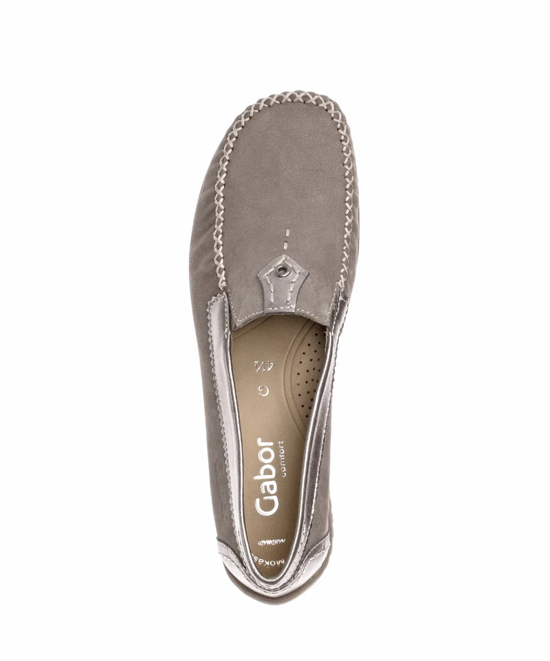 Mocassins taupe/argent en cuir