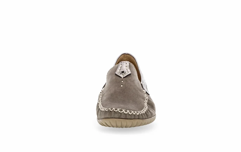 Mocassins taupe/argent en cuir