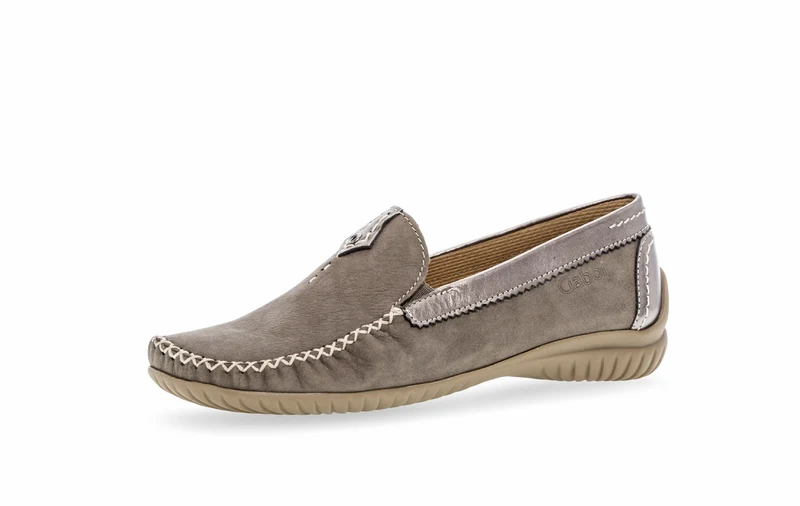 Mocassins taupe/argent en cuir