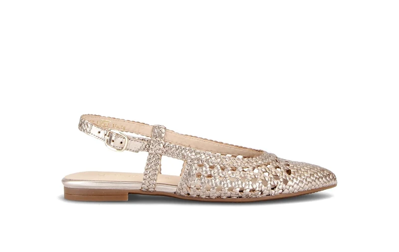 Escarpins brides arrière dorées en cuir tressé