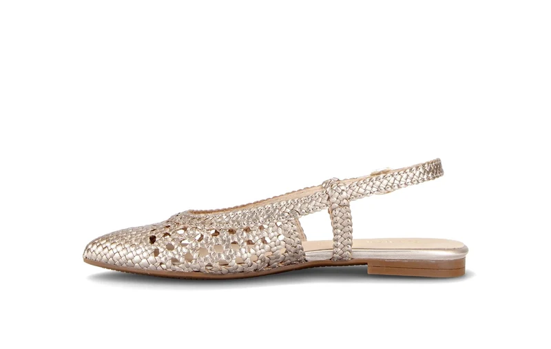 Escarpins brides arrière dorées en cuir tressé