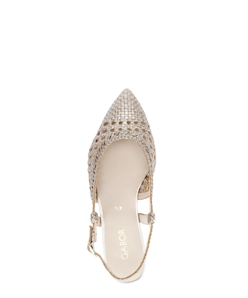 Escarpins brides arrière dorées en cuir tressé
