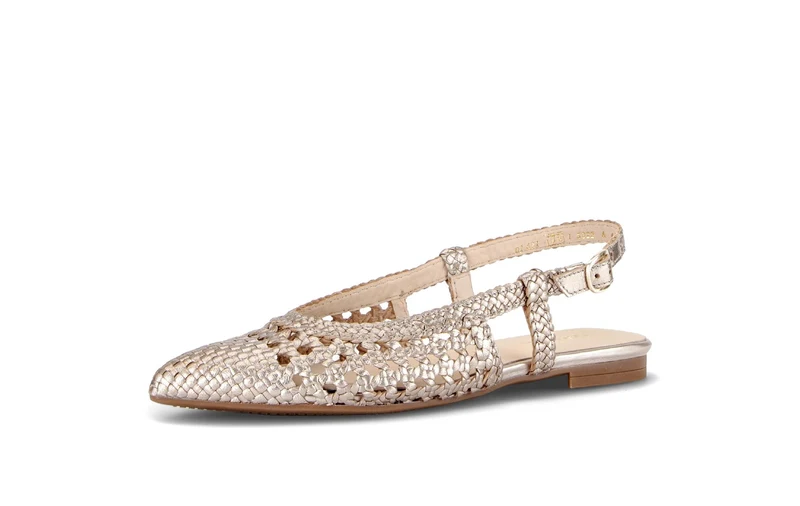 Escarpins brides arrière dorées en cuir tressé