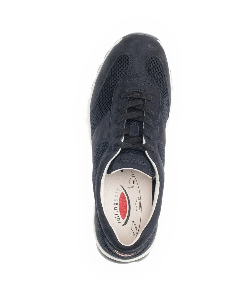 Baskets bleues en textile et cuir