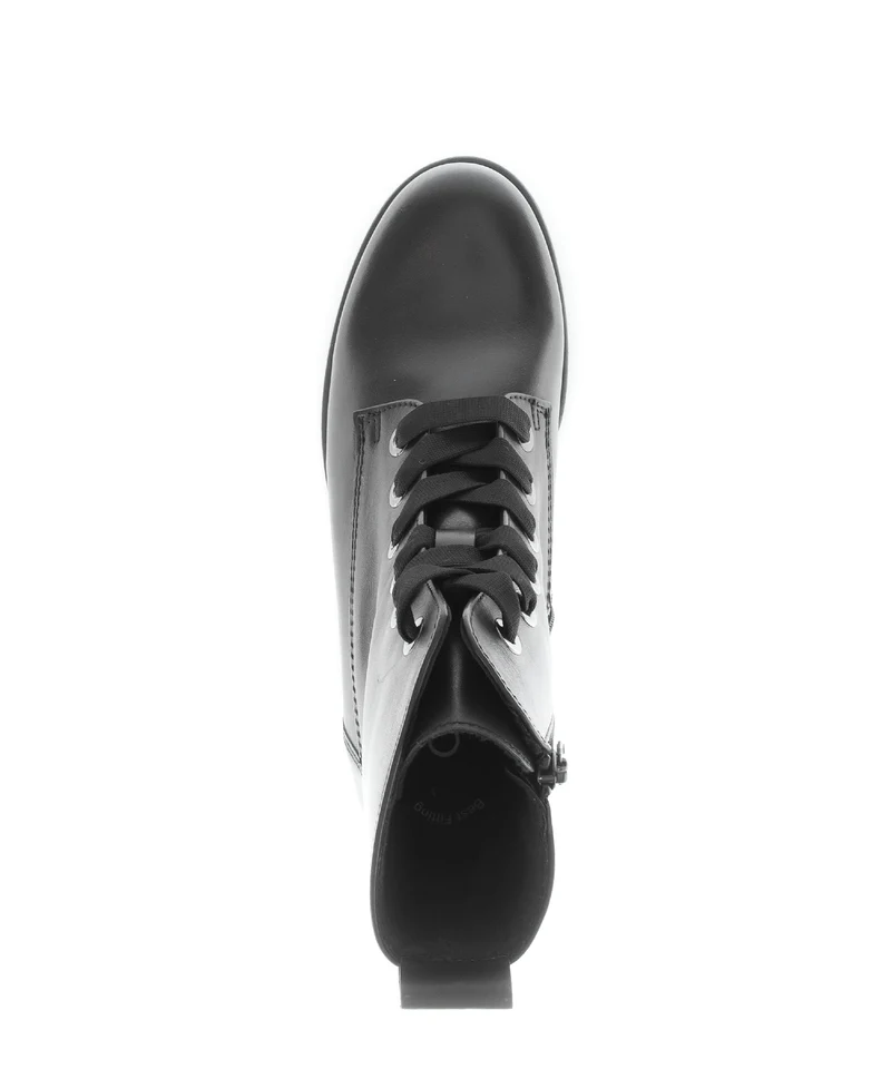 Bottines à lacets noires en cuir lisse