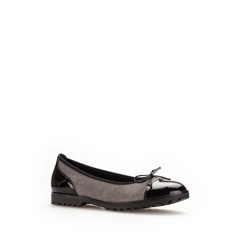 Ballerines argentées/noires en cuirs synthés