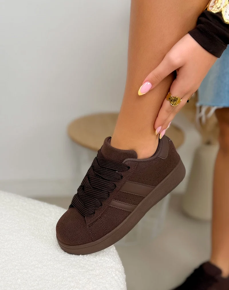 Basket femme marron tendance ton sur ton avec lacets épais