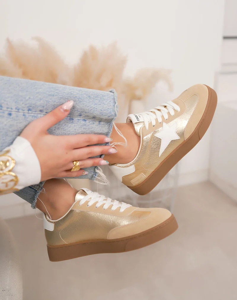Basket femme dorée tendance à plateforme marron avec étoile blanche