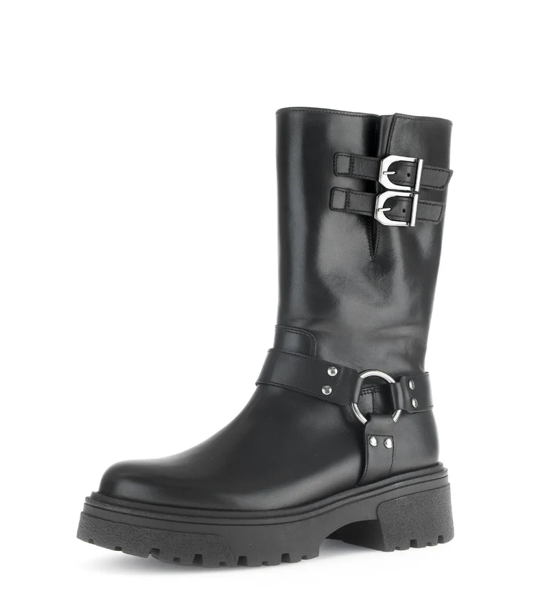 Bottines mid noires en cuir lisse