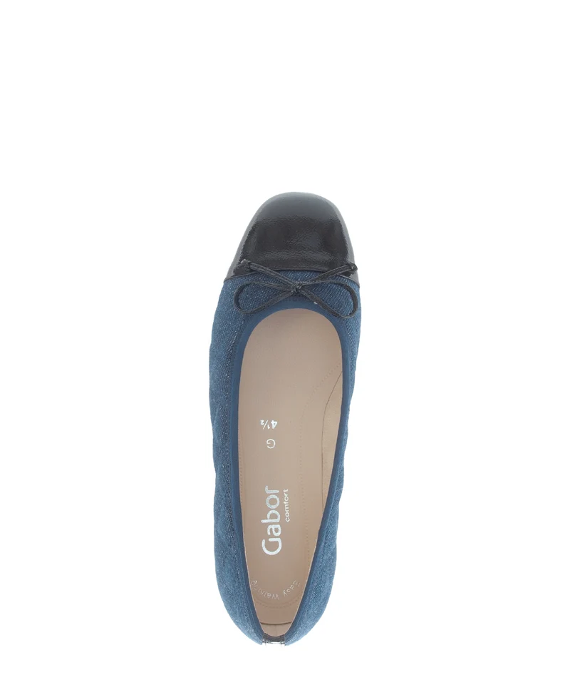 Ballerines bleues jeans bout vernis (cuir et textile)