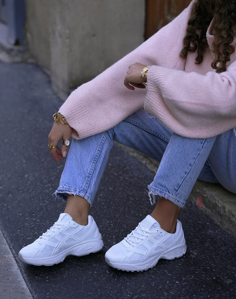 Basket femme blanche tendance à semelle épaisse et maille respirante