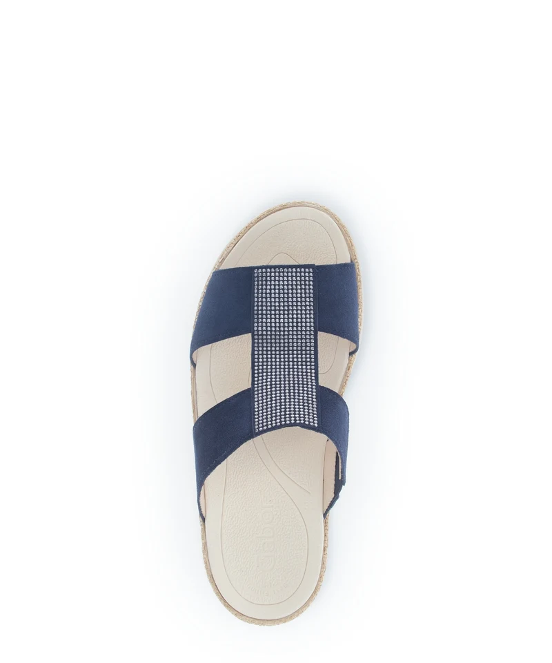 Mules bleues en Nubuck avec strass