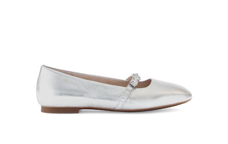 Ballerines argentées en cuir lisse