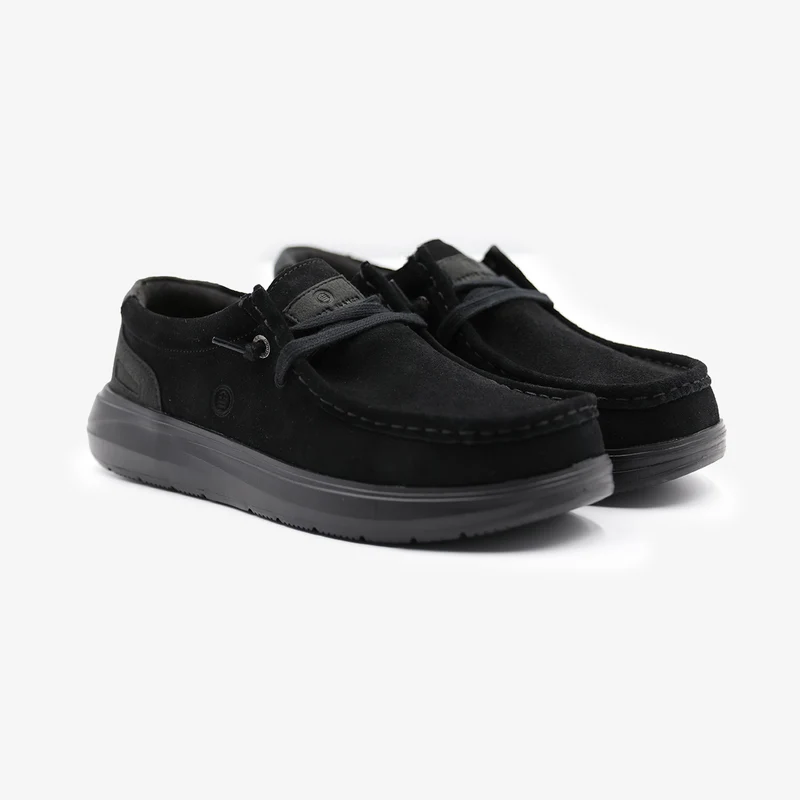 Chaussure bateau Saint‑Jean nubuck noir