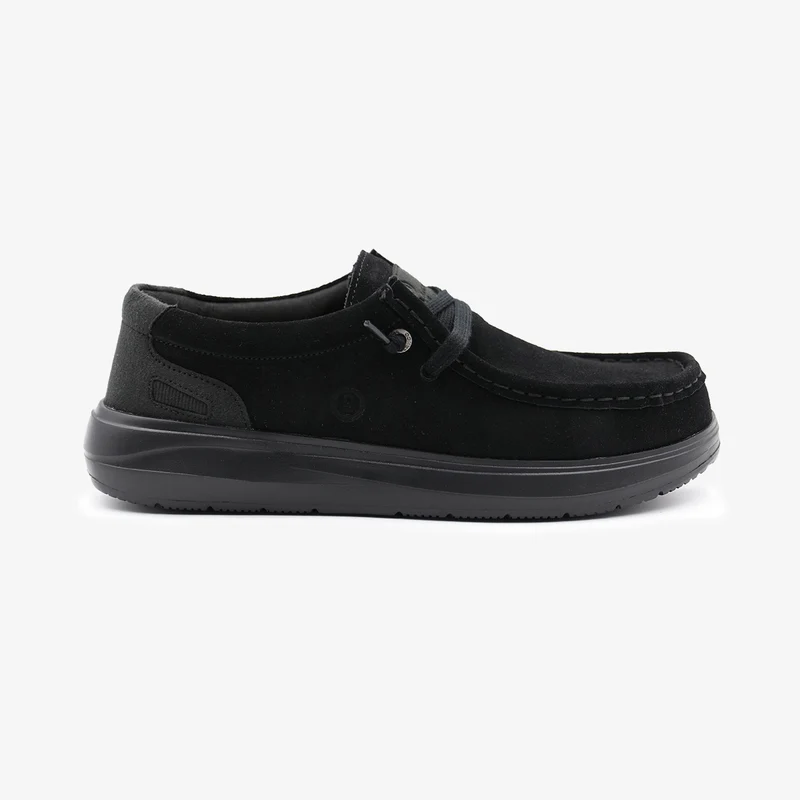 Chaussure bateau Saint‑Jean nubuck noir