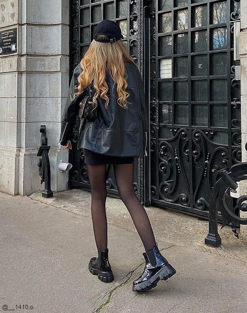 Bottines noires vernis à semelles plateformes