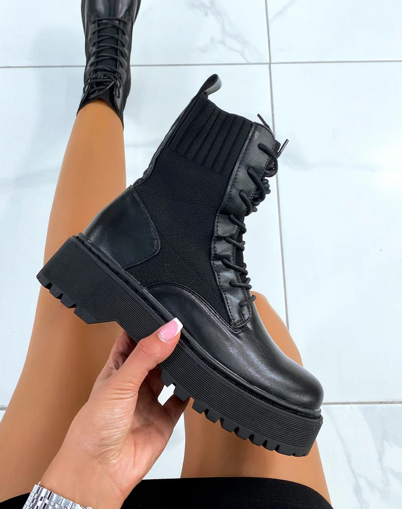 Bottines chaussette noires à semelle épaisse