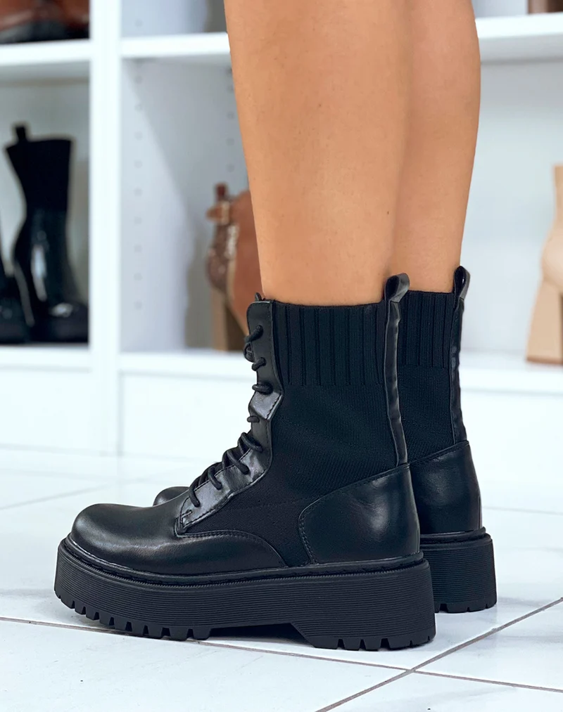 Bottines chaussette noires à semelle épaisse