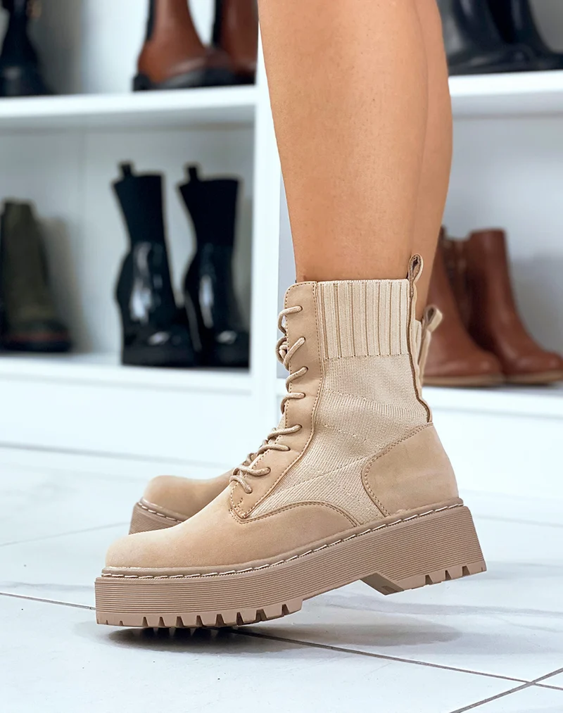 Bottines chaussette beiges à semelle épaisse