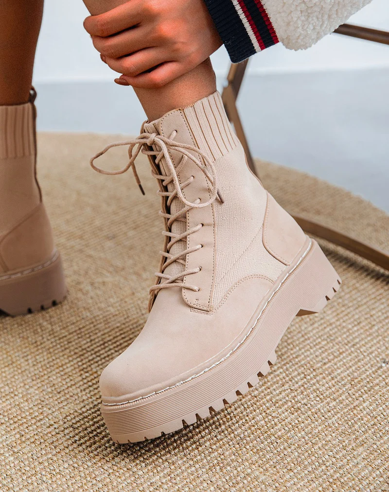 Bottines chaussette beiges à semelle épaisse
