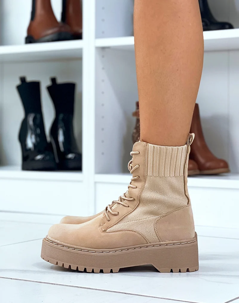 Bottines chaussette beiges à semelle épaisse