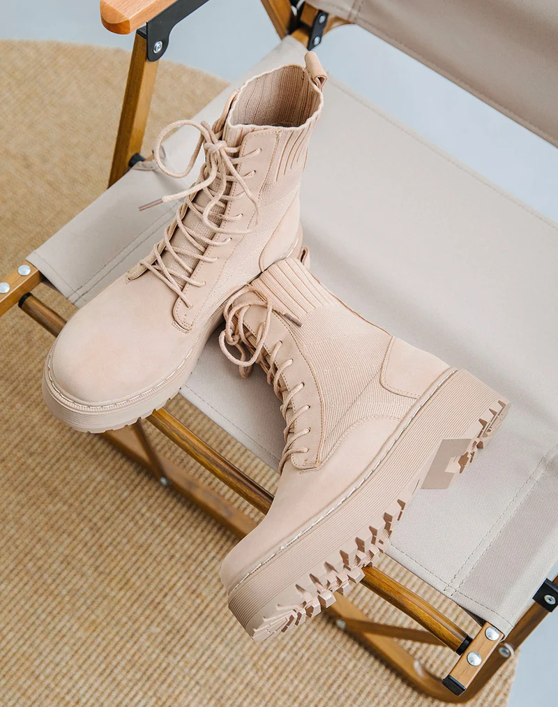 Bottines chaussette beiges à semelle épaisse