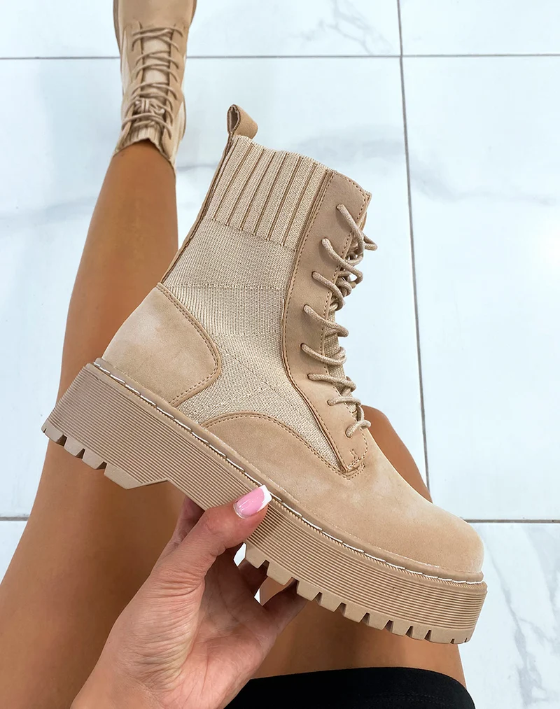 Bottines chaussette beiges à semelle épaisse