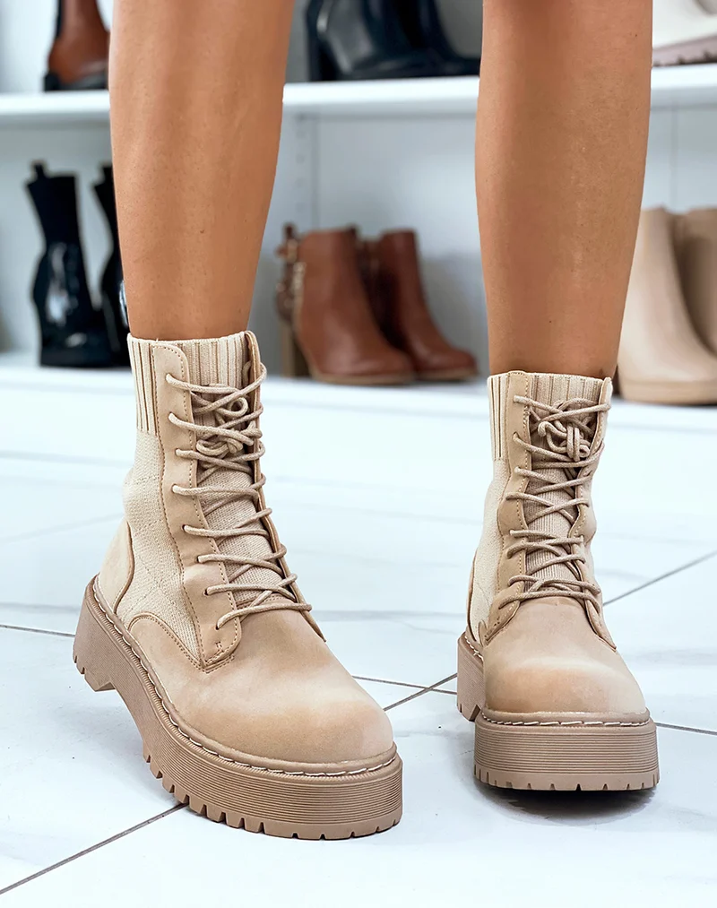 Bottines chaussette beiges à semelle épaisse