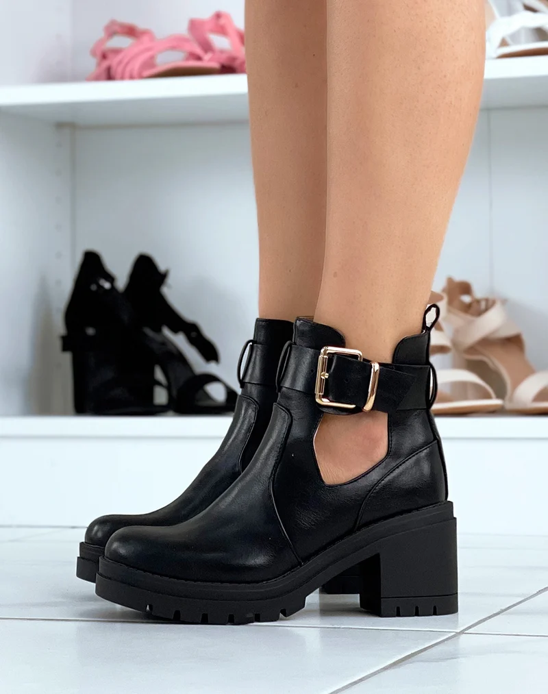 Bottines noires ouvertes à talon