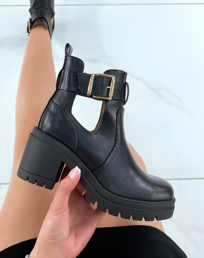 Bottines noires ouvertes à talon