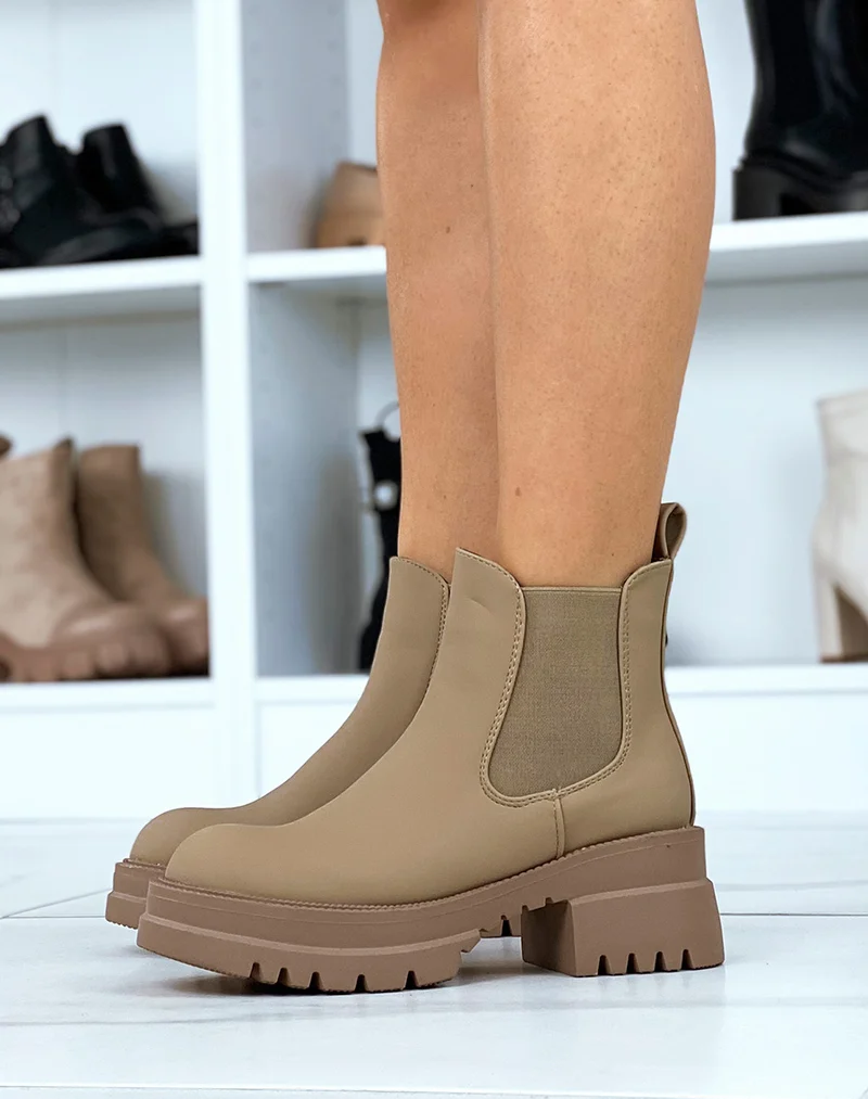 Chelsea boots basses beige foncé gommé