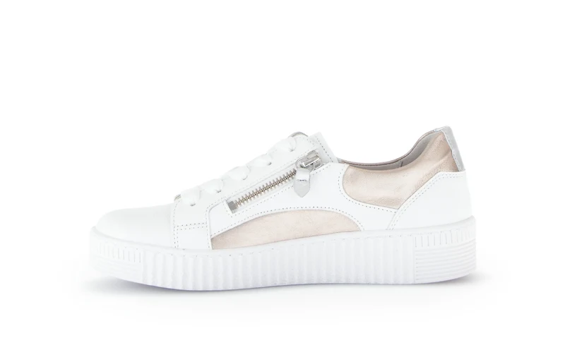Baskets blanches et dorées en cuir lisse