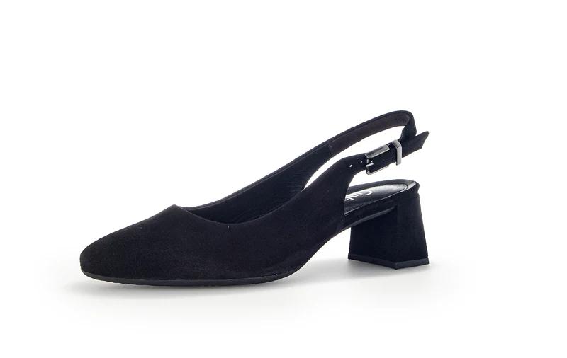 Escarpins à bride arrière noire en cuir velours