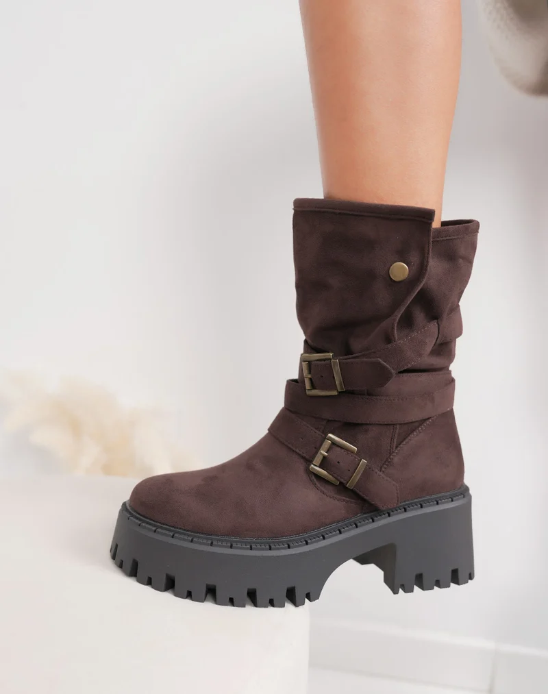 Bottines femme marron élégantes avec boucles décoratives