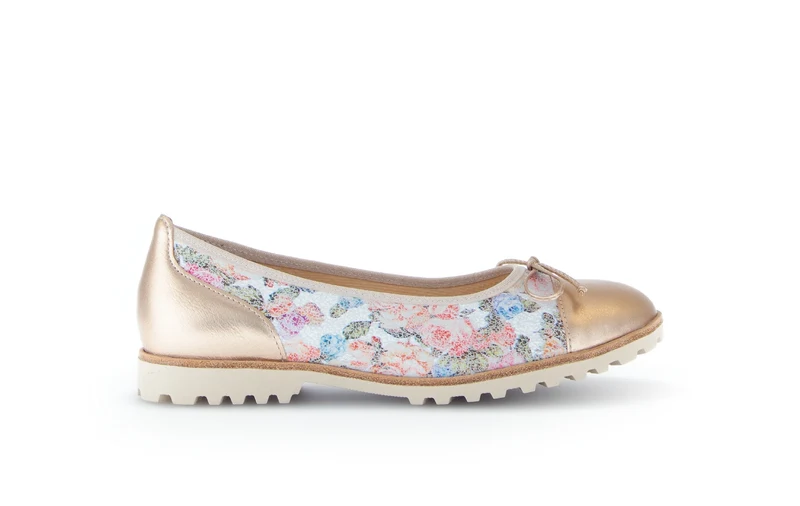 Ballerines fleuries en cuir lisse