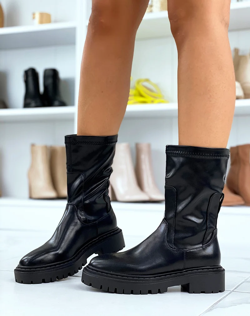 Bottines montantes noires style chaussettes souples
