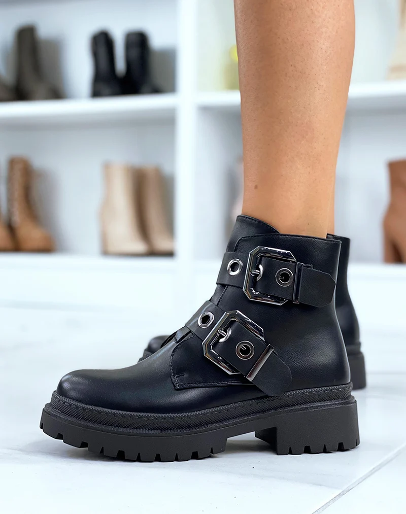 Bottines noires à double sangles