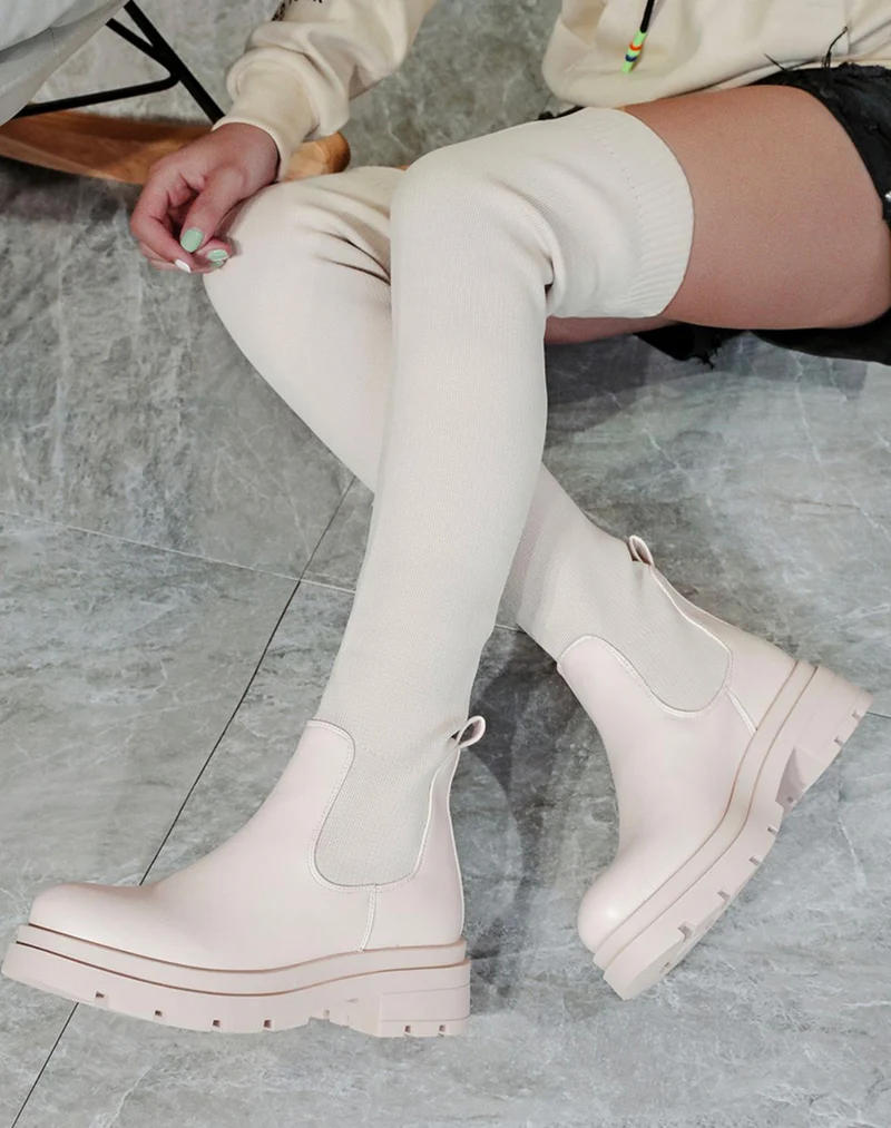 Cuissardes beiges effet chaussette