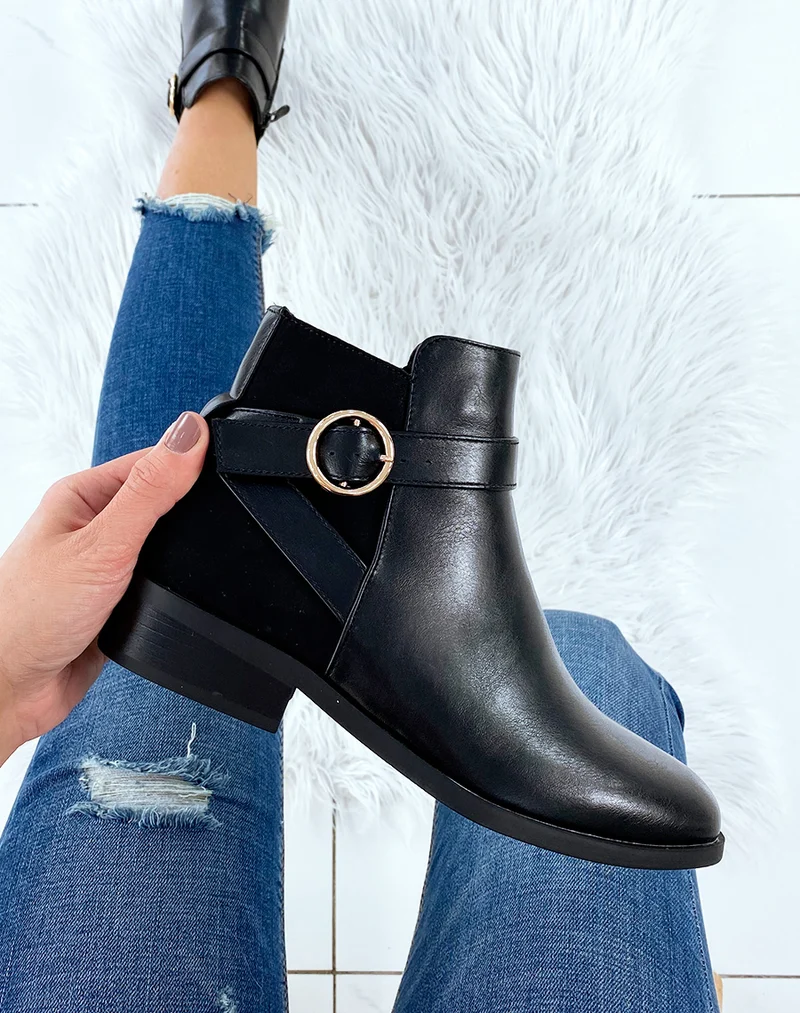 Bottines basses noires bi-matières